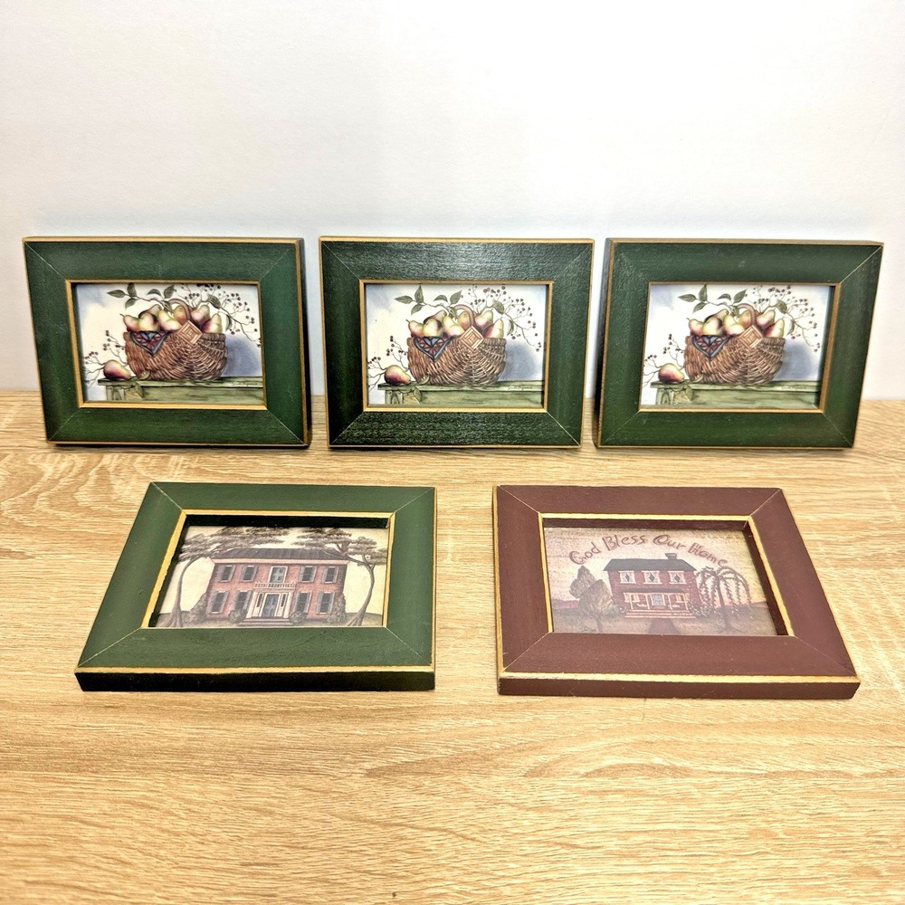 Greenacres Homespun Country Mini Framed Prints Lot 5 Fruit Colonial Houses - Picture 1 of 6